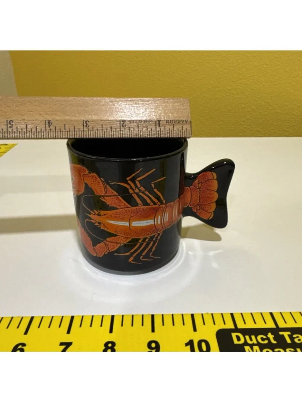 Salamander Graphix Stoneware Coffee Mug Lobster Tail Handle Black Orange 11 oz